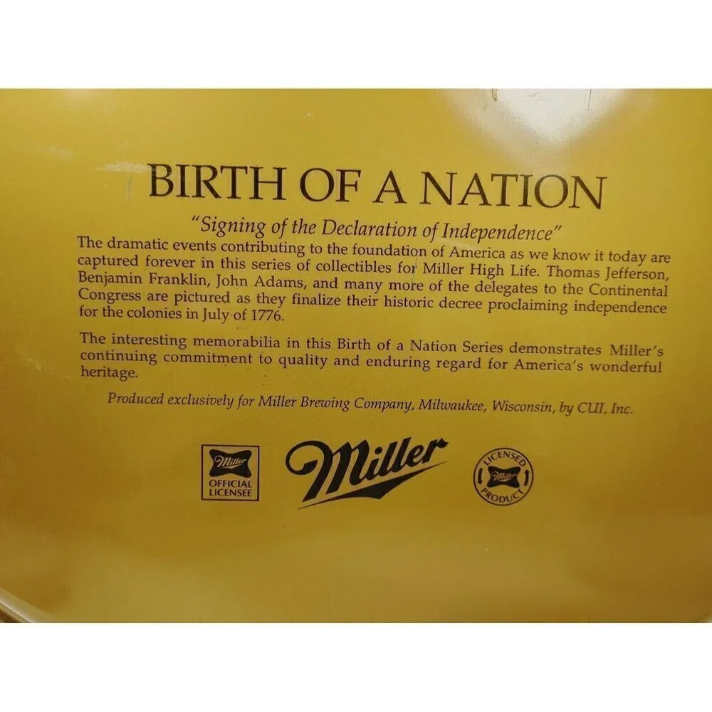 Miller Birth Of A Nation Declaration Of Independence Metal Serving Platter Tray
